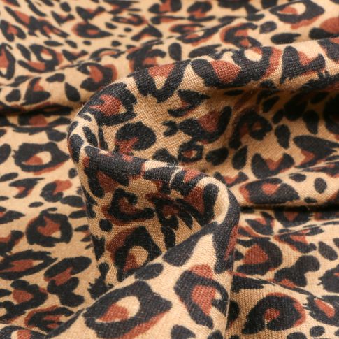 Tissu Sweat envers polaire Leopard Love sur fond Marron clair