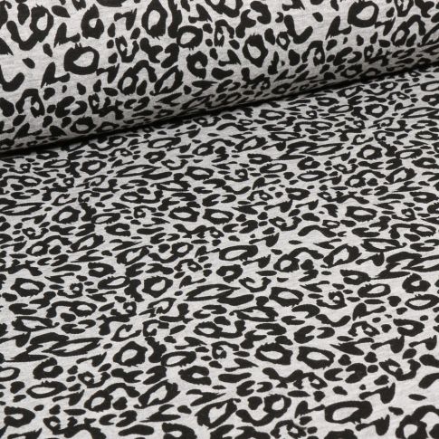 Tissu Sweat envers molletonné Leopard Love sur fond Gris clair