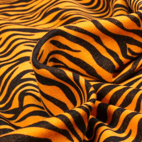 Tissu Sweat envers molletonné Zebra black sur fond Jaune