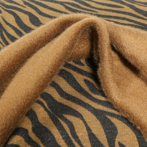 Tissu Sweat envers molletonné Zebra sur fond Ocre