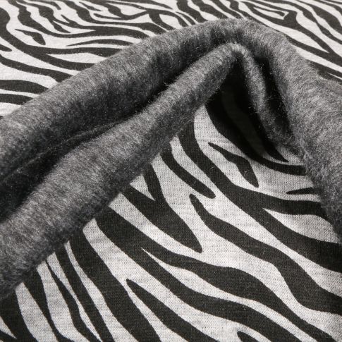 Tissu Sweat envers molletonné Zebra sur fond Gris clair