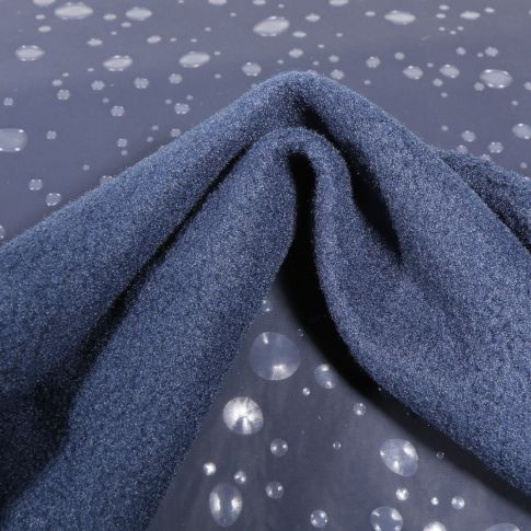 Tissu Softshell Perles d'eau sur fond Bleu denim