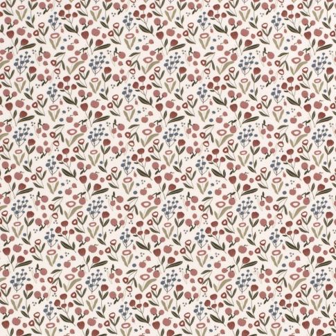 Tissu Jersey Coton Fleuris Loulou sur fond Ecru