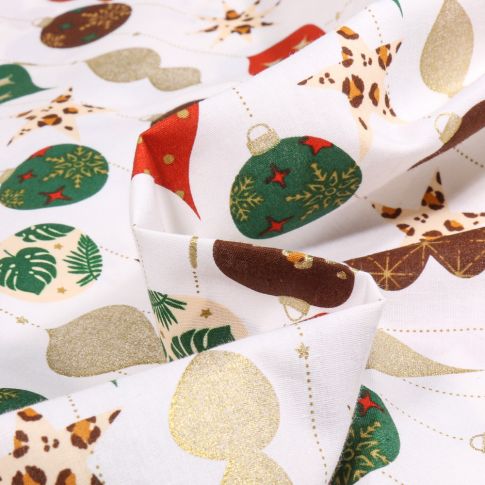 Tissu Coton imprimé Ornements de noël sur fond Blanc