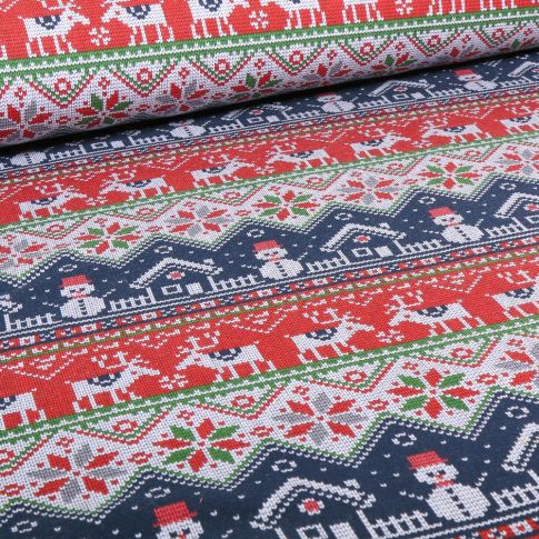 Tissu Sweat léger Motifs pull de Noël Bleu marine