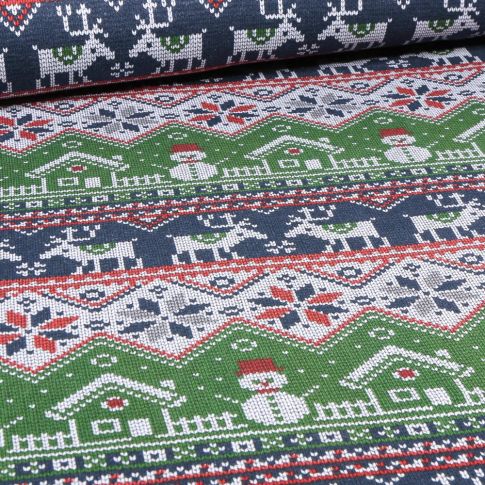 Tissu Sweat léger Motifs pull de Noël sur fond Vert
