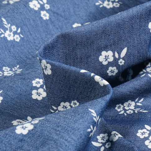 Tissu Chambray stretch Lolii sur fond Bleu
