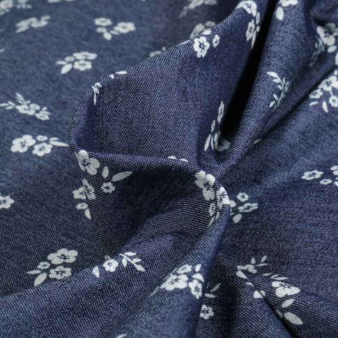 Tissu Chambray stretch Lolii sur fond Bleu foncé