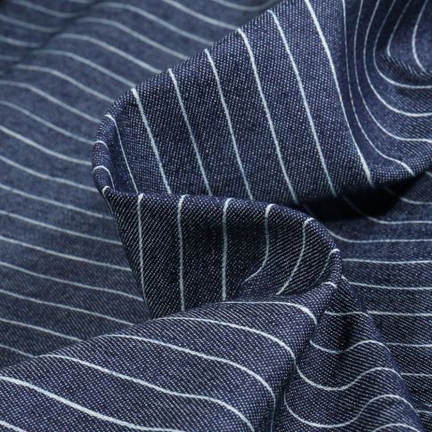 Tissu Chambray stretch Stripes sur fond Bleu foncé