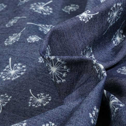 Tissu Chambray stretch Pissenlits sur fond Bleu foncé