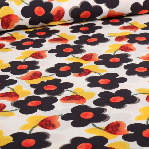 Tissu Viscose Marge noir sur fond Blanc cassé