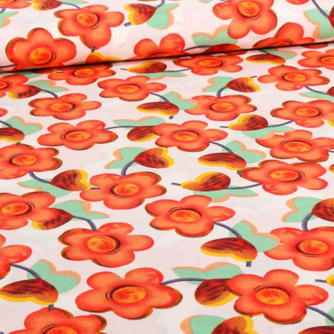 Tissu Viscose Marge orange sur fond Beige