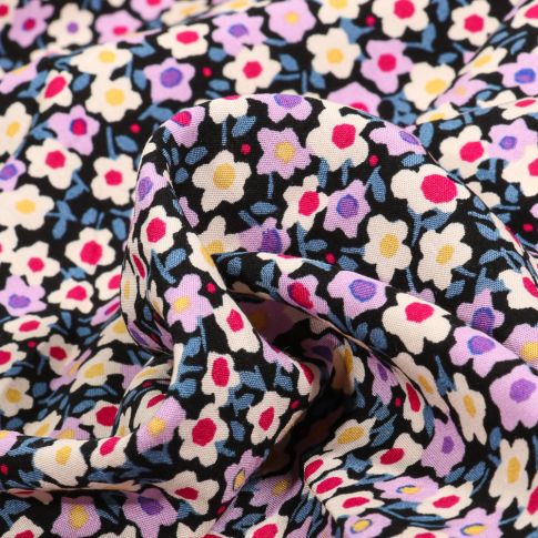 Tissu Viscose Floraly sur fond Noir