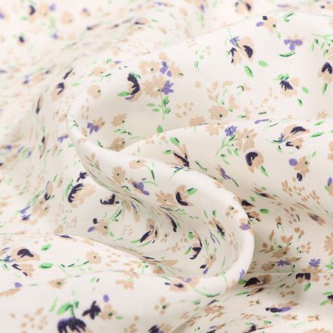 Tissu Viscose Mili sur fond Ecru