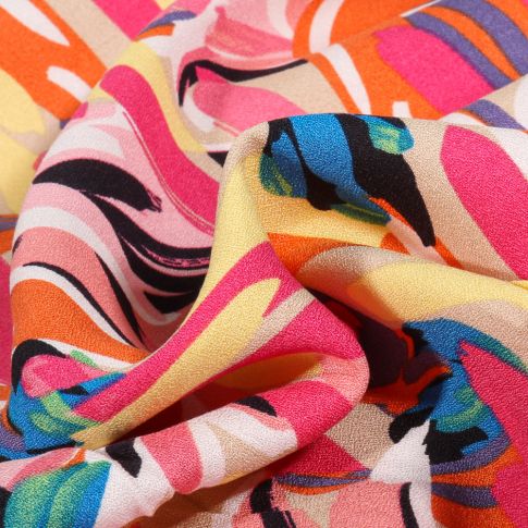 Tissu Crêpe de viscose Divina Corail sur fond Beige sable