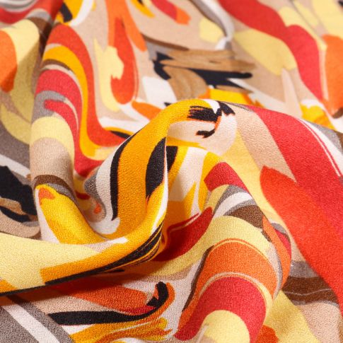 Tissu Crêpe de viscose Divina Orange sur fond Beige sable