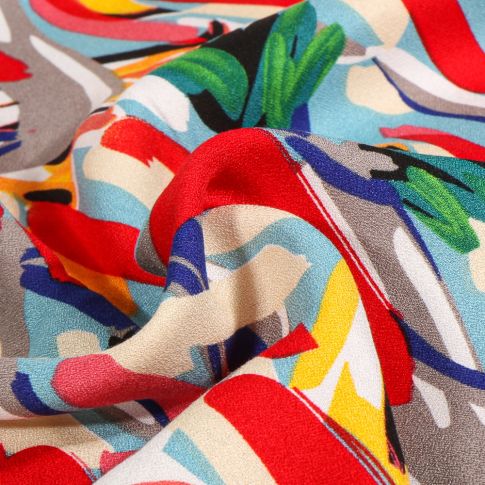 Tissu Crêpe de viscose Divina Rouge sur fond Gris clair