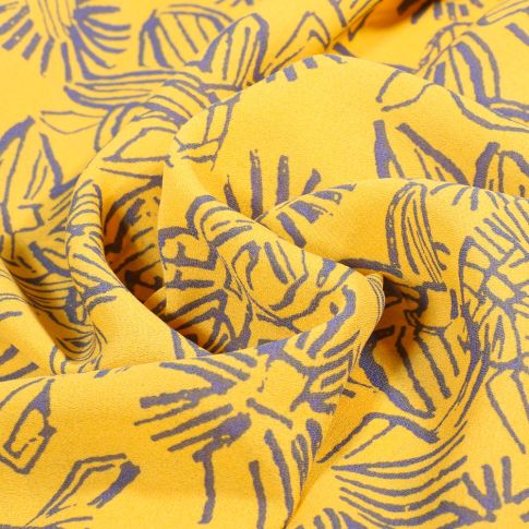 Tissu Crêpe Georgette Makao sur fond Jaune