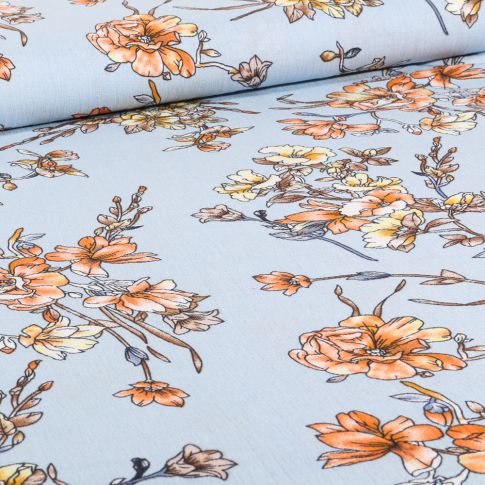 Tissu Crépon Viscose Tori sur fond Bleu ciel