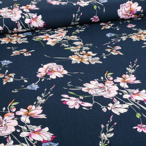 Tissu Crépon Viscose Tori sur fond Bleu marine