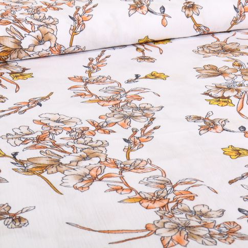 Tissu Crépon Viscose Tori sur fond Blanc cassé
