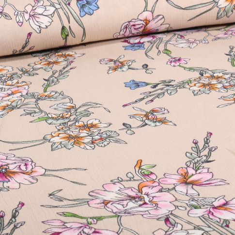 Tissu Crépon Viscose Tori sur fond Beige