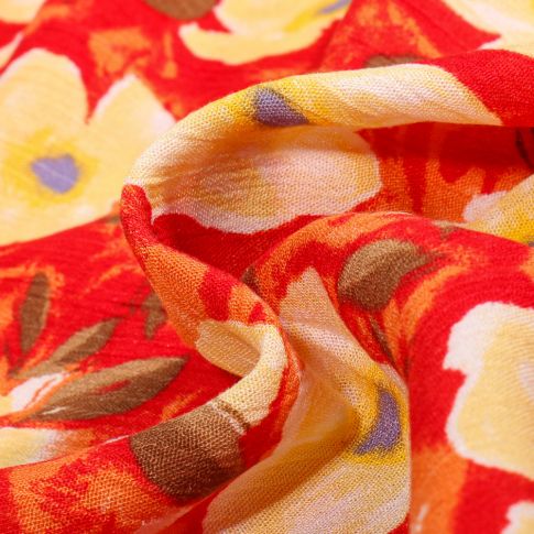 Tissu Crépon viscose Agata sur fond Rouge