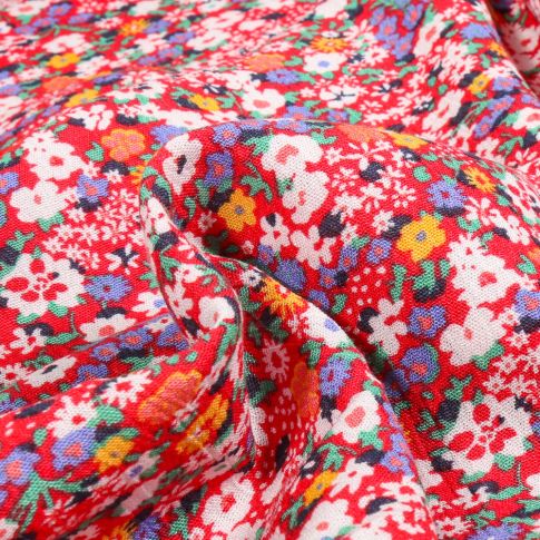 Tissu Crépon de viscose Sweet Flower Meyline sur fond Rouge