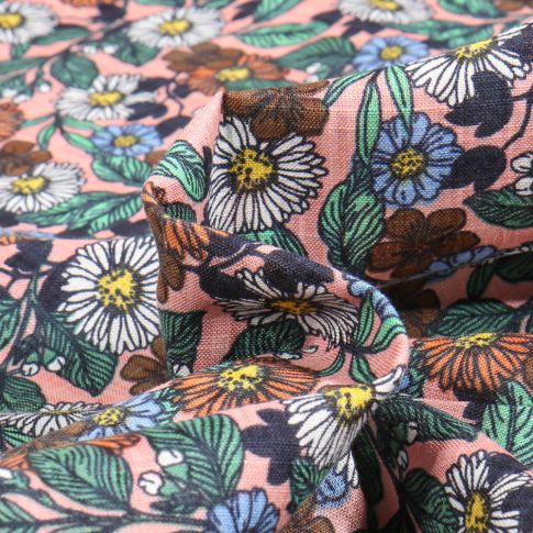 Tissu Coton Viscose Sweet Flower Anne sur fond Rose