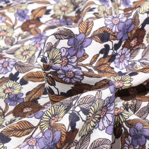 Tissu Coton Viscose Sweet Flower Anne sur fond Blanc cassé