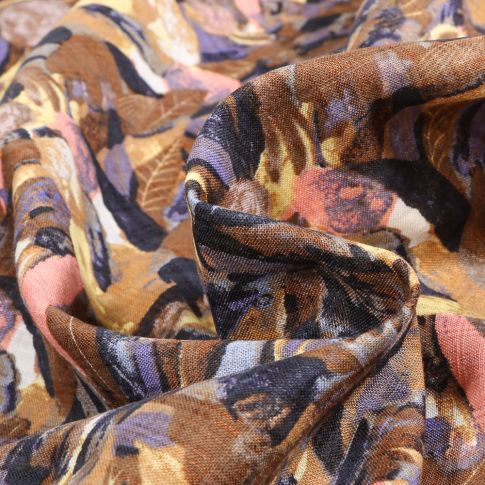Tissu Coton Viscose Catina rose sur fond Marron
