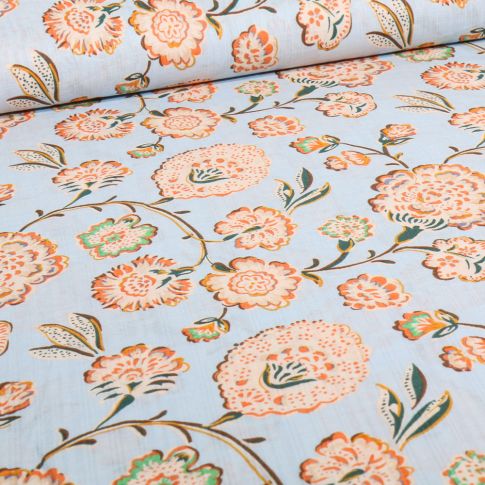 Tissu Coton Viscose Mylah sur fond Bleu ciel