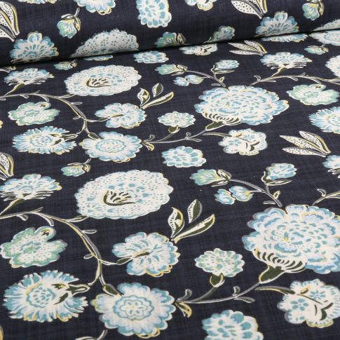 Tissu Coton Viscose Mylah sur fond Bleu marine