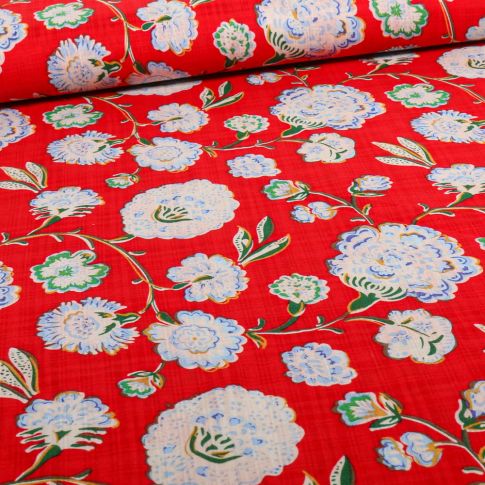 Tissu Coton Viscose Mylah sur fond Rouge