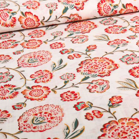 Tissu Coton Viscose Mylah sur fond Blanc cassé