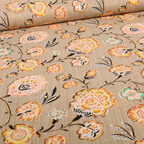Tissu Coton Viscose Mylah sur fond Beige