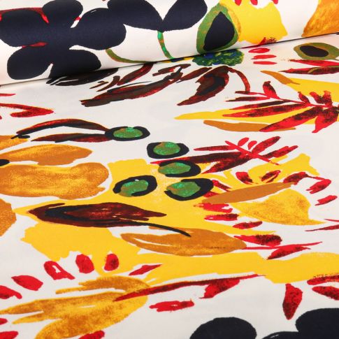 Tissu Coton Satiné extensible Aquarelle Suzy sur fond Ecru