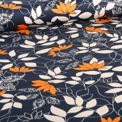 Tissu Coton Satiné extensible Soane sur fond Bleu marine