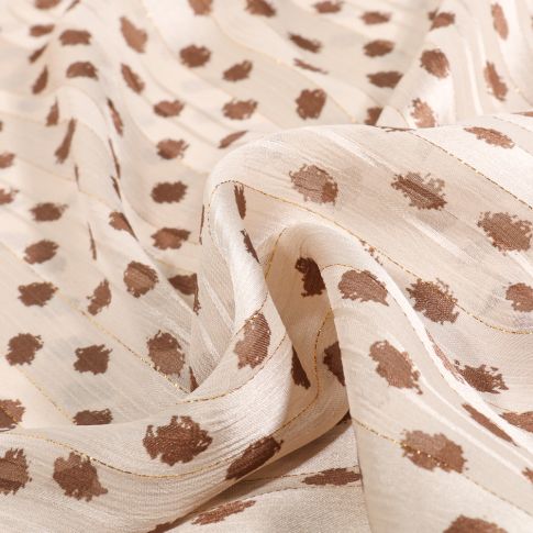 Tissu Mousseline Dots Lurex marron sur fond Ecru