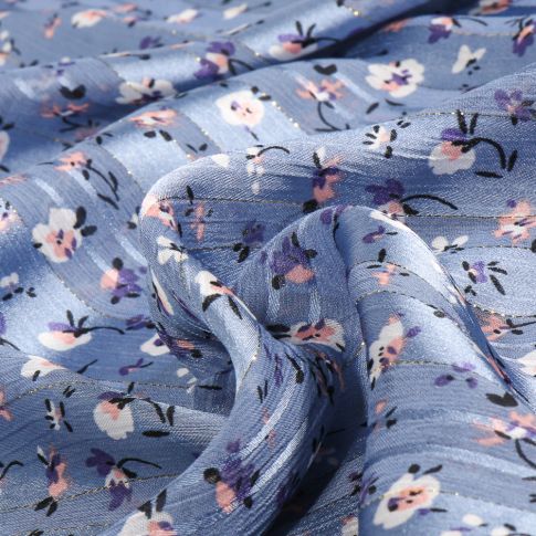 Tissu Mousseline satiné Zuri sur fond Bleu
