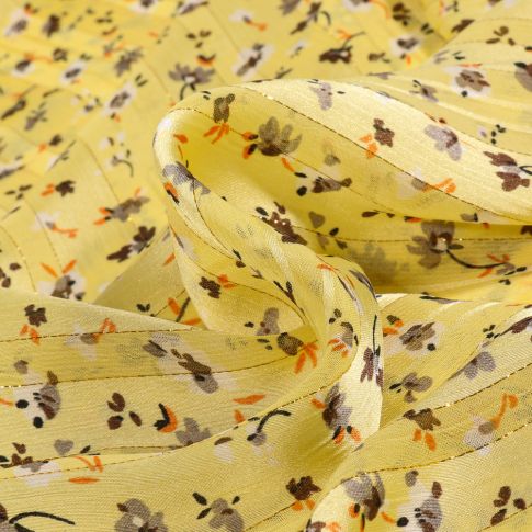Tissu Mousseline satiné Zuri sur fond Jaune pastel