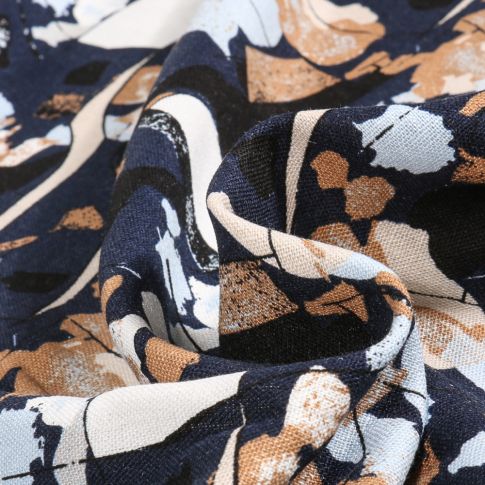 Tissu Viscose Lin Vèra sur fond Bleu marine