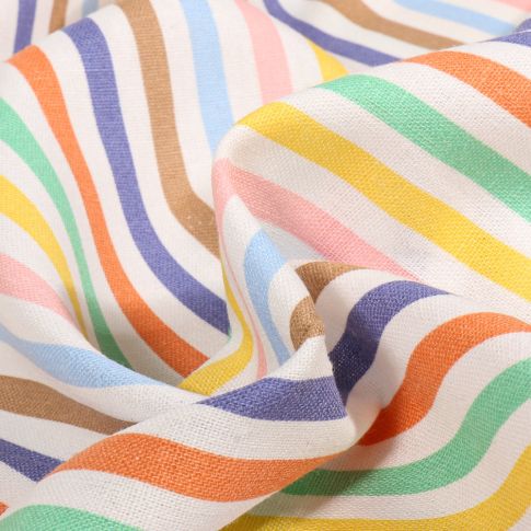 Tissu Lin Viscose Rayures multicolores sur fond Ecru