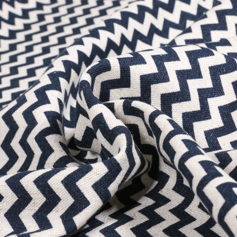 Tissu Viscose Lin Chevrons bleu marine sur fond Naturel
