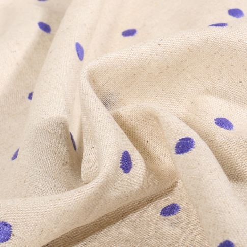 Tissu Lin Viscose Pois brodés violet sur fond Naturel