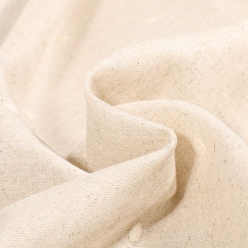 Tissu Lin Viscose Pois brodés blanc sur fond Naturel