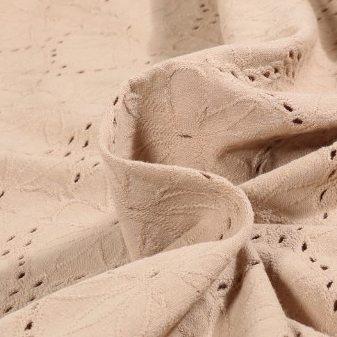 Tissu Jersey Broderie anglaise fleuris Azena sur fond Beige