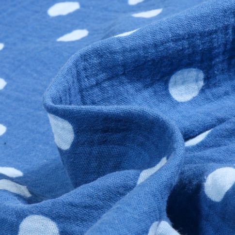 Tissu Double gaze Pois 2 cm sur fond Bleu roi