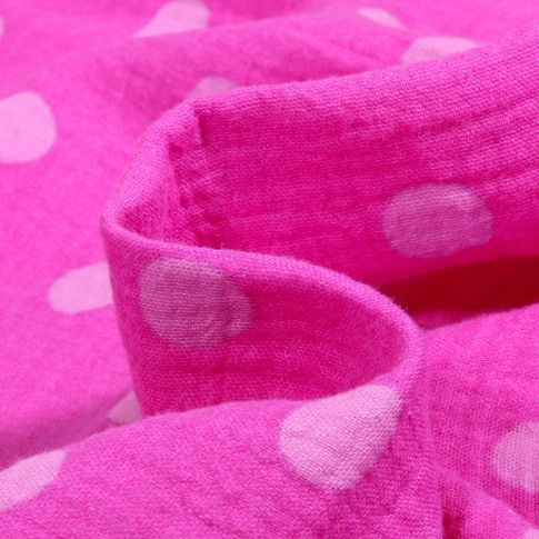 Tissu Double gaze Pois 2 cm sur fond Rose fuchsia
