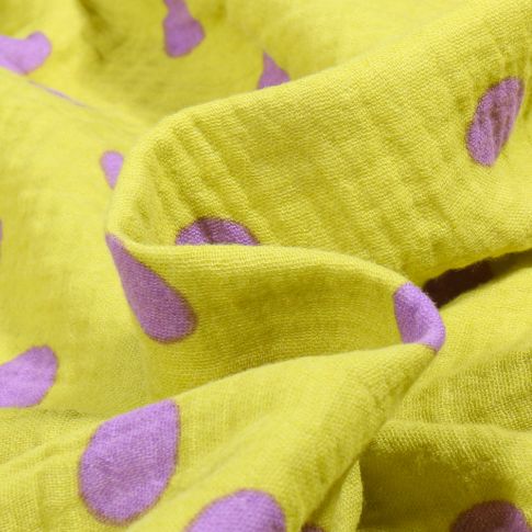 Tissu Double gaze Pois 2 cm sur fond Vert anis
